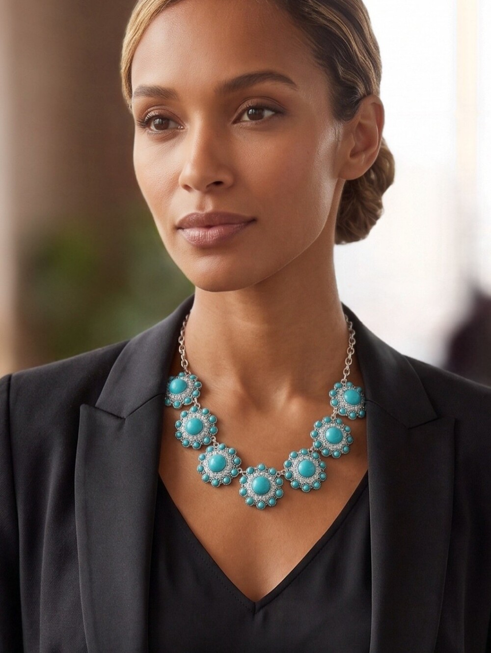 Statement Turquoise Floral Necklace for Women